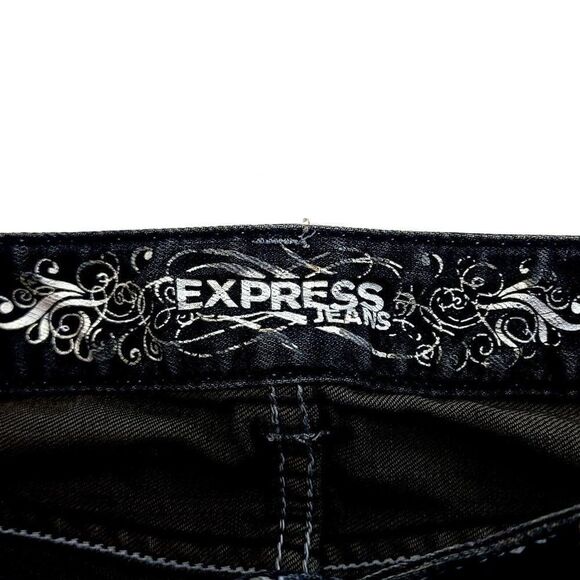 Express Stella Regular Fit Low Rise Blue Brown Denim Whisker Jeans Size 8R 34/33 - Picture 9 of 15